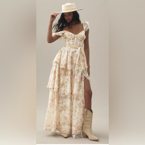 Anthropologie Dresses & Skirts - Anthropologie V. Chapman Jolie Corset Ruffle Lace Maxi Gown